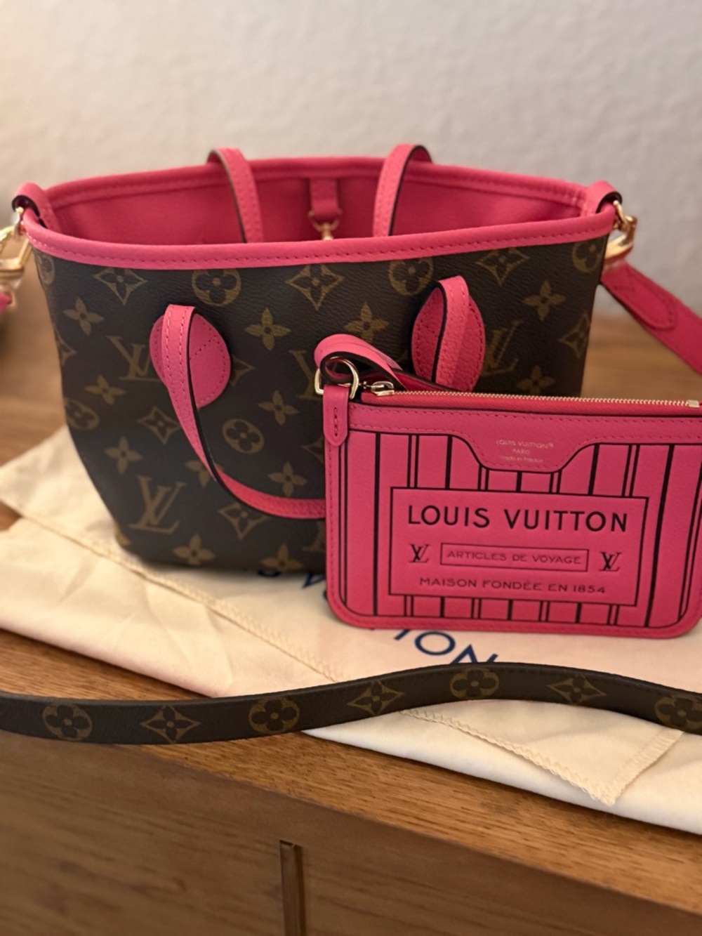 *Sold out* Louis Vuitton pink mini Neverfull Pink/LV Monogram Reversible